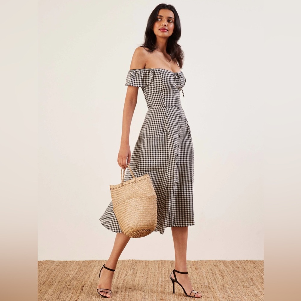 Reformation Black and White Gingham Midi Dress
